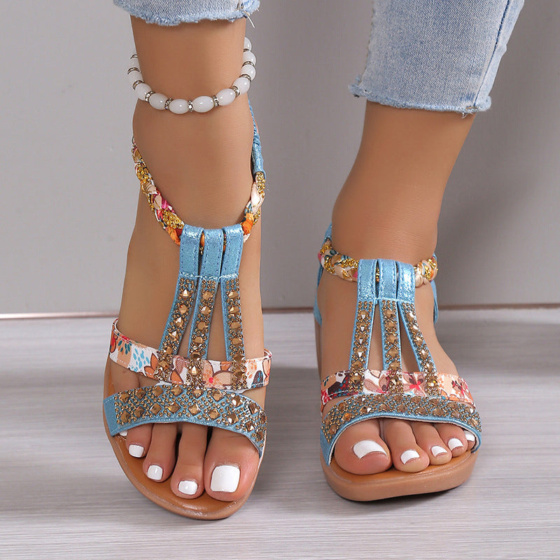 Sommer sandaler med rhinestone for kvinner