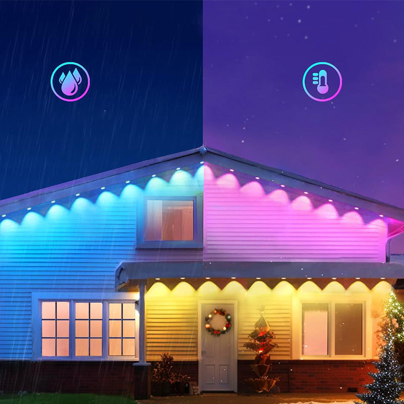 Fargerike utendørs takskjegglys