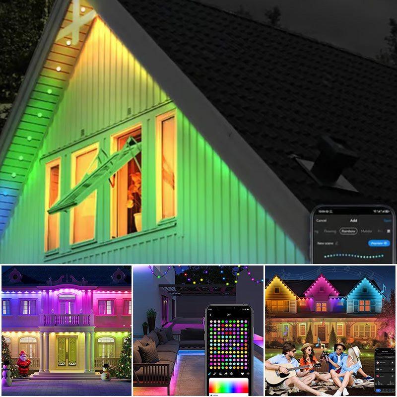 Fargerike utendørs takskjegglys