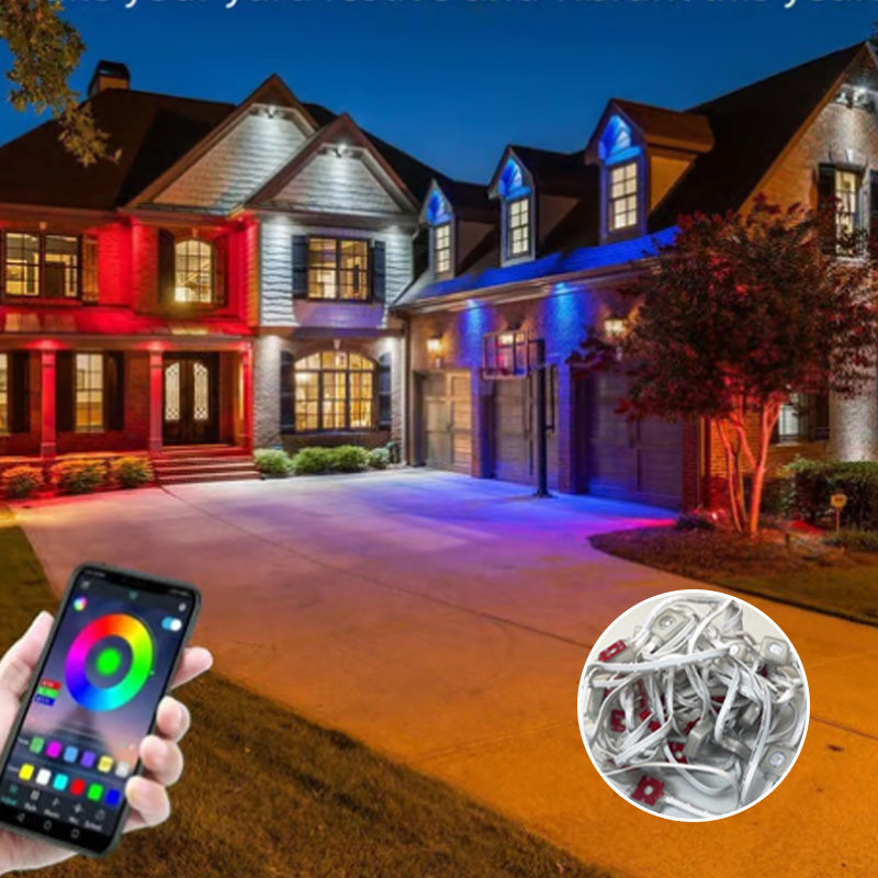 Fargerike utendørs takskjegglys