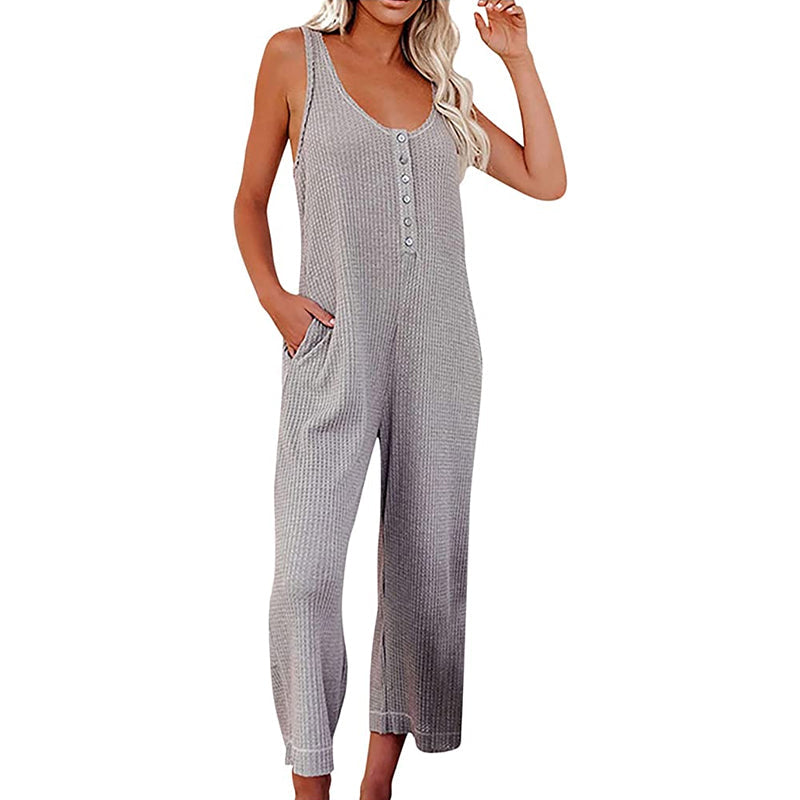 Ensfarget knapp Jumpsuit Backpacking Bukser med lommer