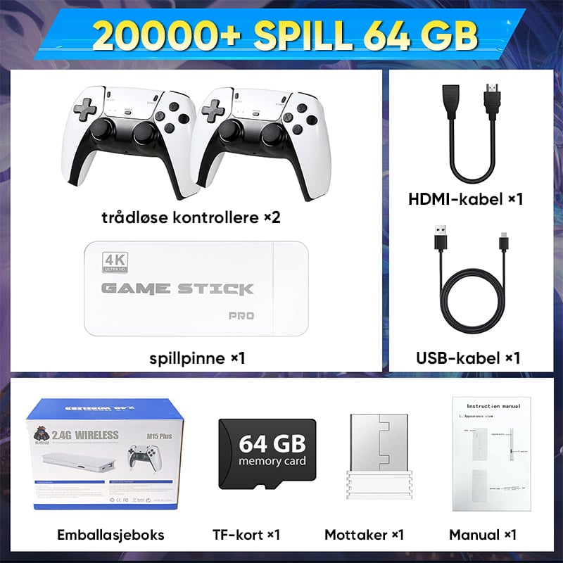 Retro Spillkonsoll med Doble Trådløse Kontrollere