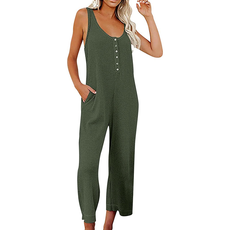 Ensfarget knapp Jumpsuit Backpacking Bukser med lommer
