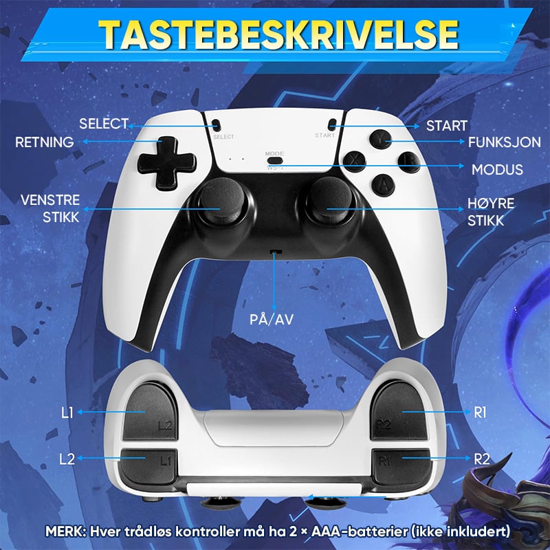Retro Spillkonsoll med Doble Trådløse Kontrollere