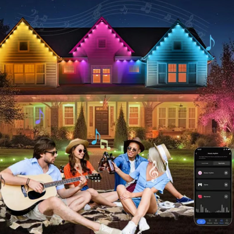 Fargerike utendørs takskjegglys