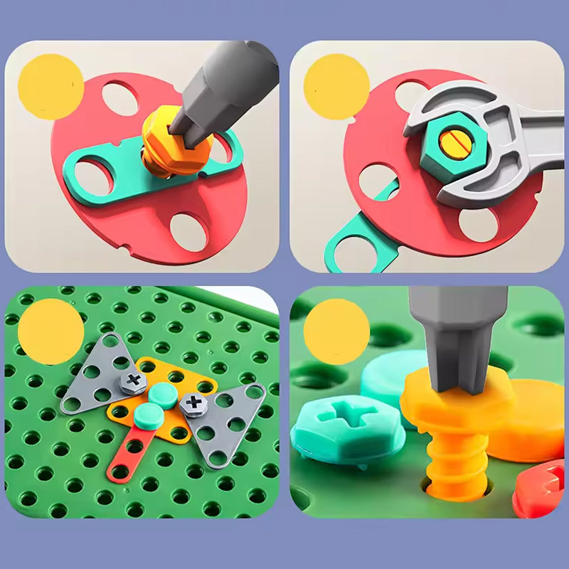 Gjør-det-selv-puslespill-verktøykasse for barn med lekesett for pedagogisk montering