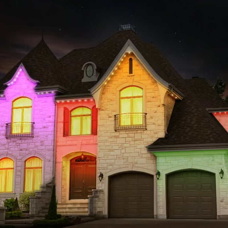 Fargerike utendørs takskjegglys