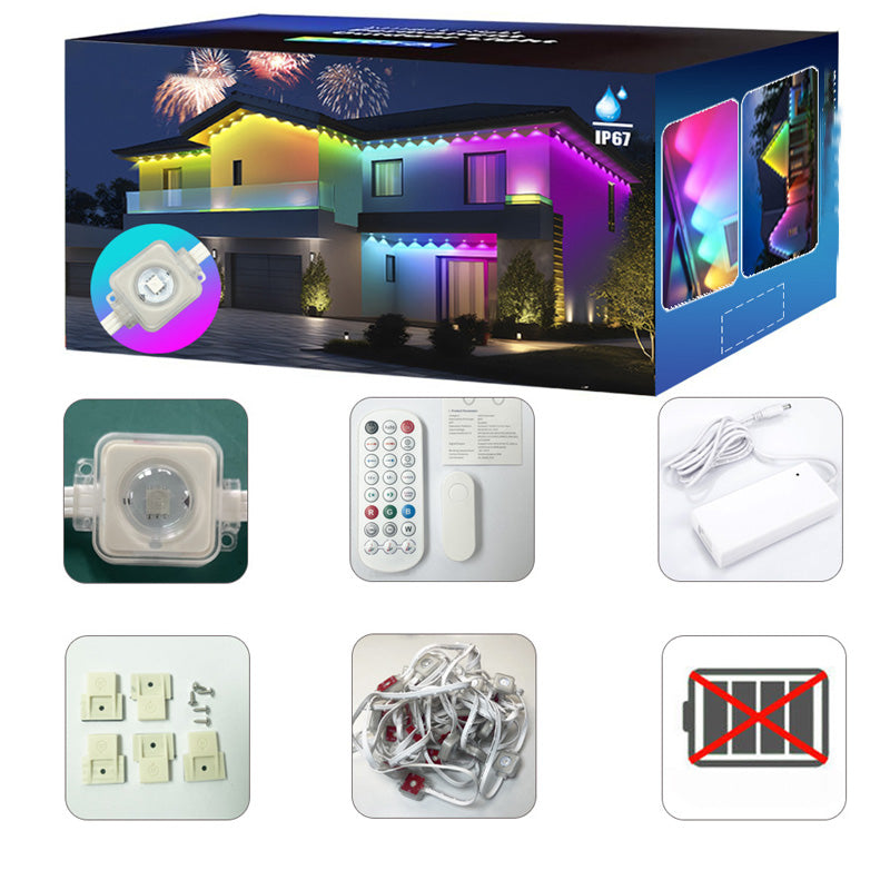 Fargerike utendørs takskjegglys