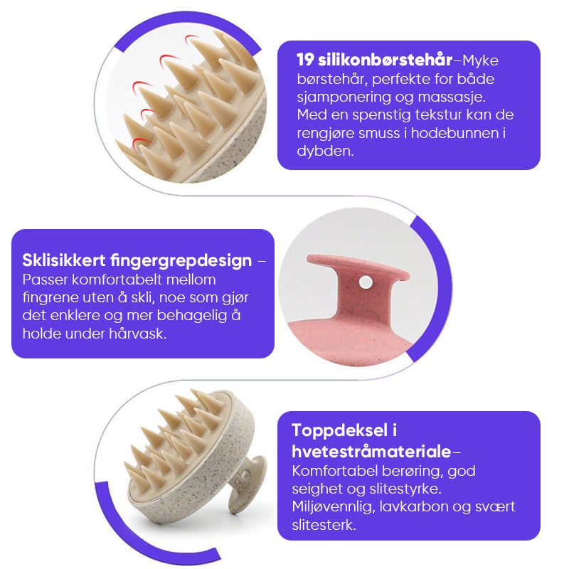 Myk Silikon Hodebunns Massasje Sjampobørste