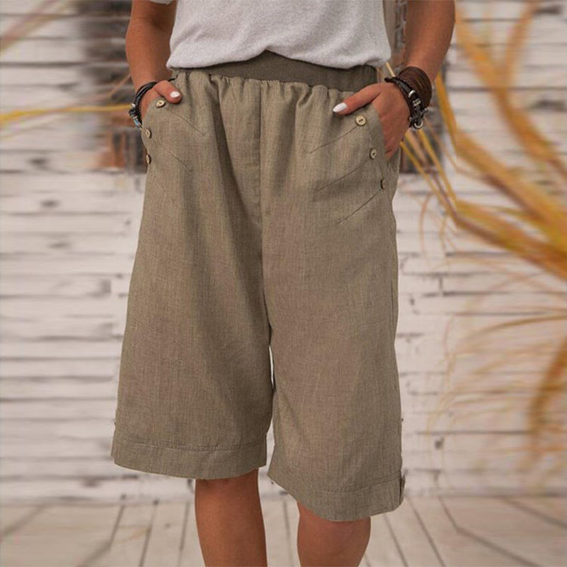 Ensfarget shorts med rette ben for damer