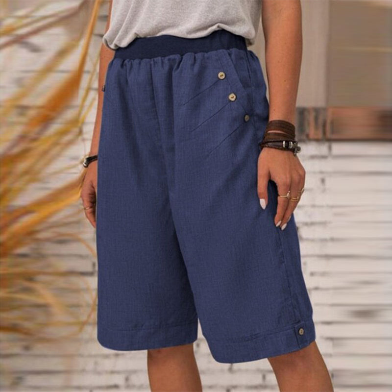 Ensfarget shorts med rette ben for damer