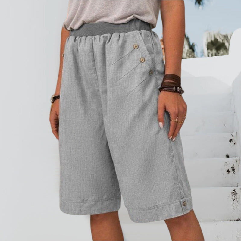 Ensfarget shorts med rette ben for damer