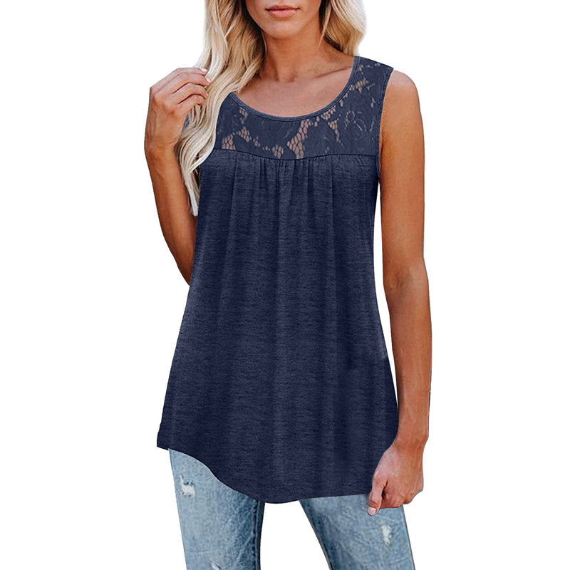 Ermeløs plisseret topp med blonder