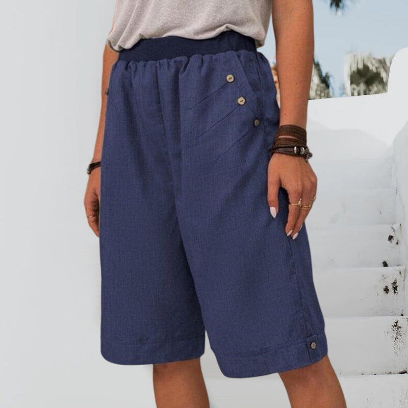 Ensfarget shorts med rette ben for damer