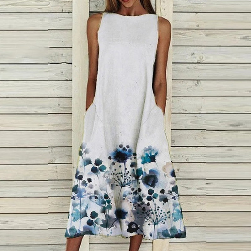 Ermeløs kjole med trykk