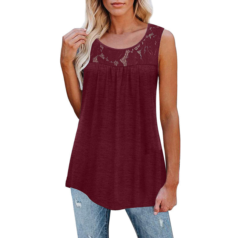 Ermeløs plisseret topp med blonder