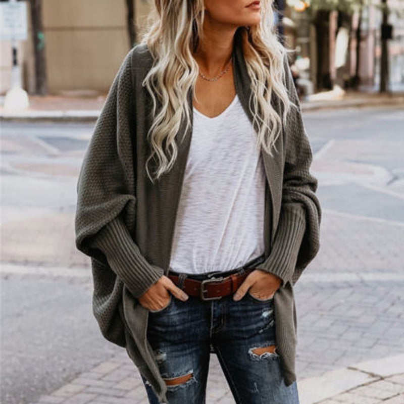 Ensfarget cardigan med løs passform