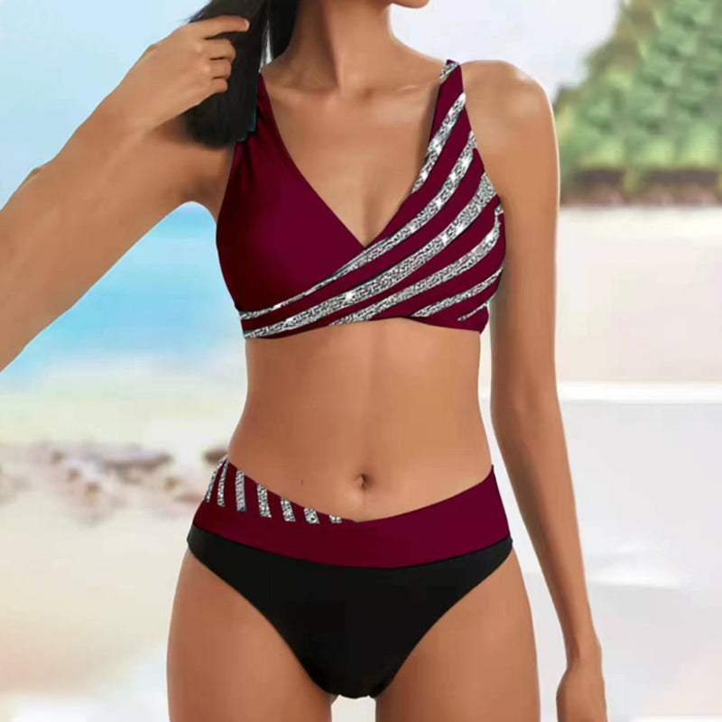 Stripete bikinisett med trykk