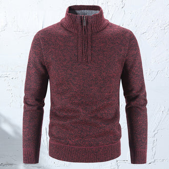 Winter Men's Fleece Sweater Half Turtleneck Knitted Sweaters