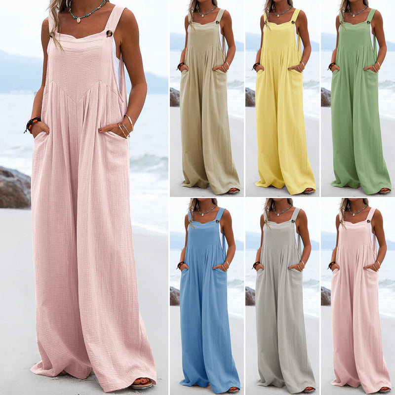 Ensfarget jumpsuit med vide ben