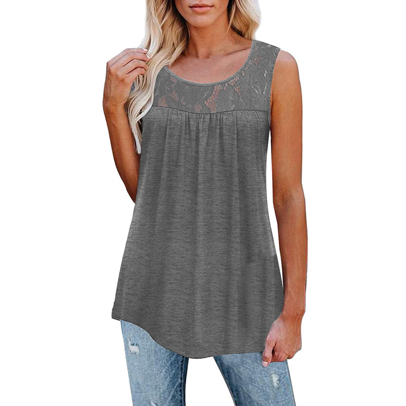 Ermeløs plisseret topp med blonder