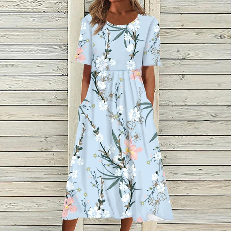 Uformell kjole med blomster-trykk