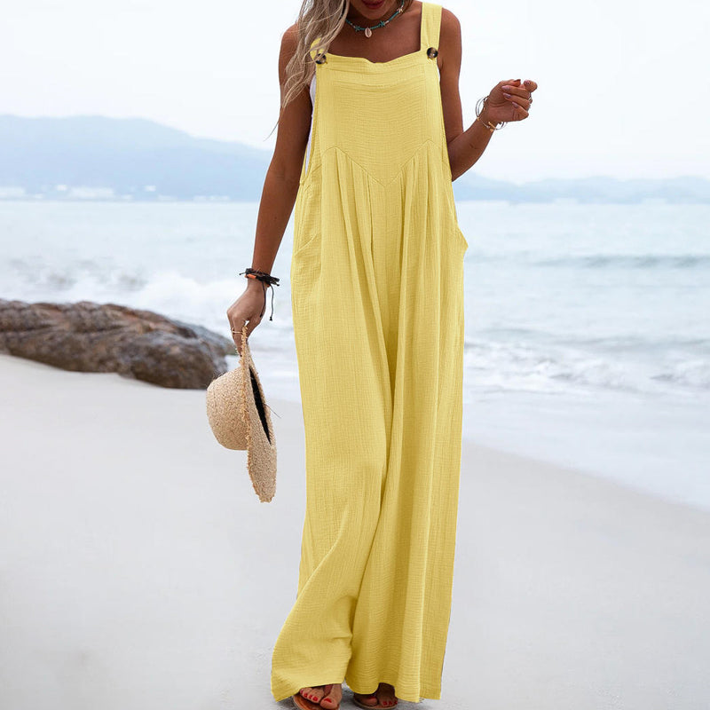 Ensfarget jumpsuit med vide ben