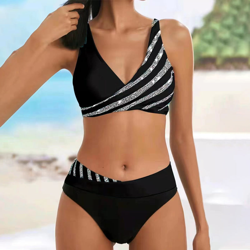 Stripete bikinisett med trykk