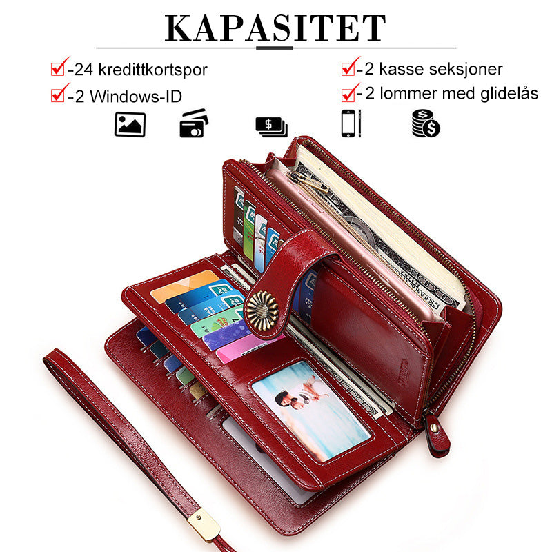 Lang vintage lommebok(Ekte kuskinnsmateriale)
