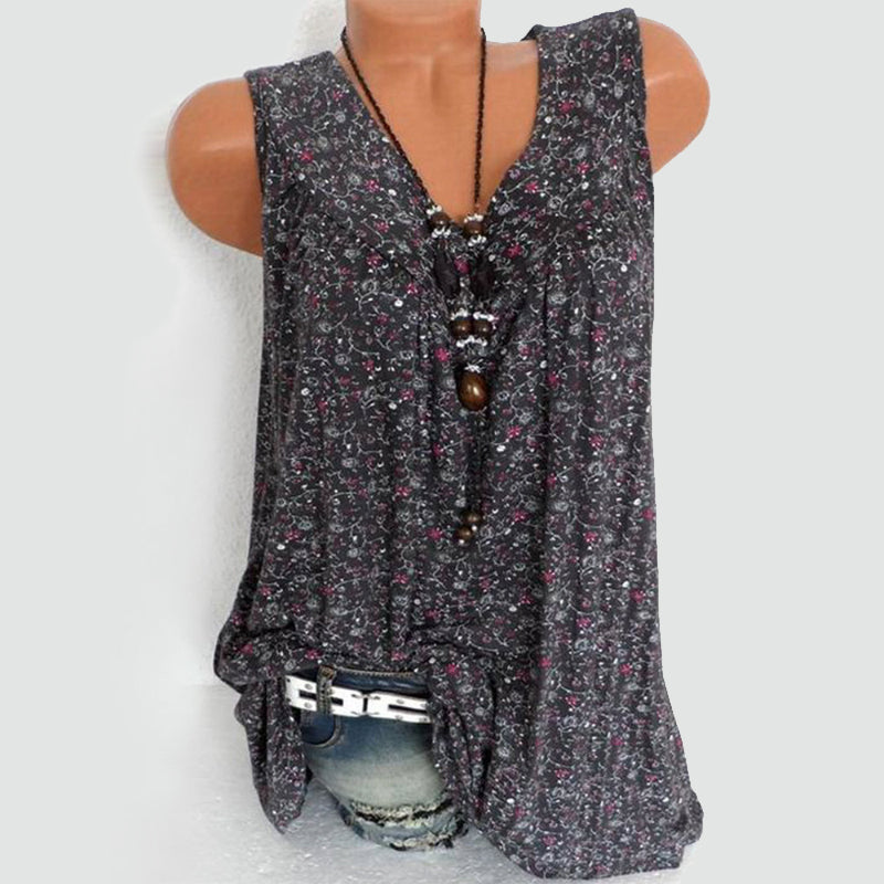 Ermeløs Tank-Topp med V-hals og Blomstertrykk