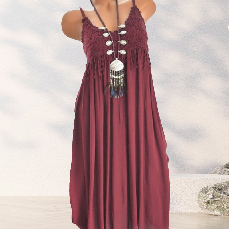 Ensfarget camisole-kjole med blonder