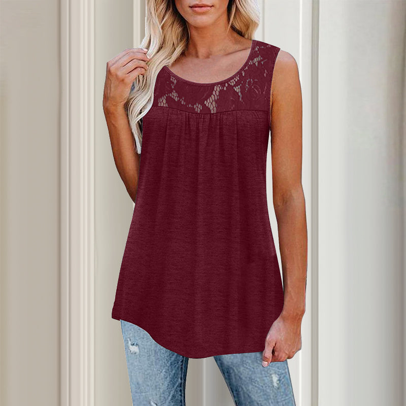 Ermeløs plisseret topp med blonder