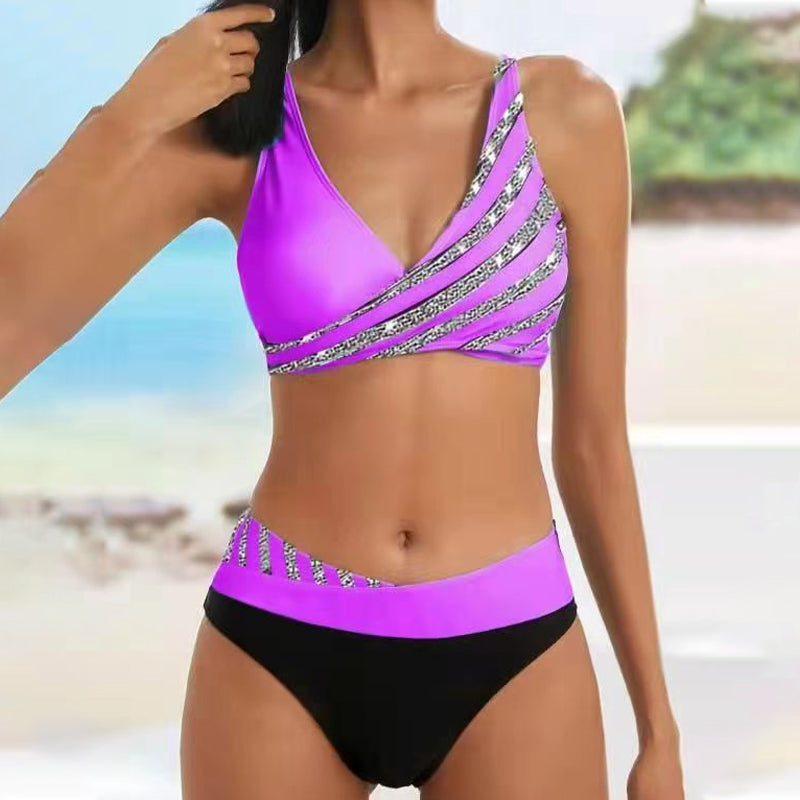 Stripete bikinisett med trykk