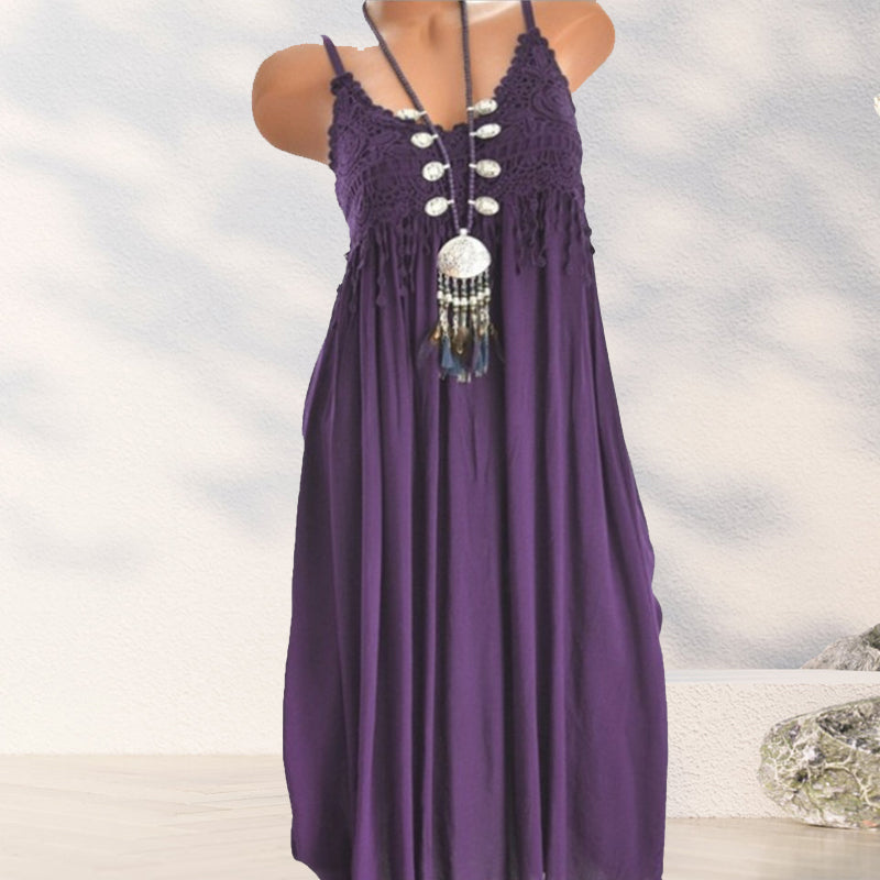 Ensfarget camisole-kjole med blonder