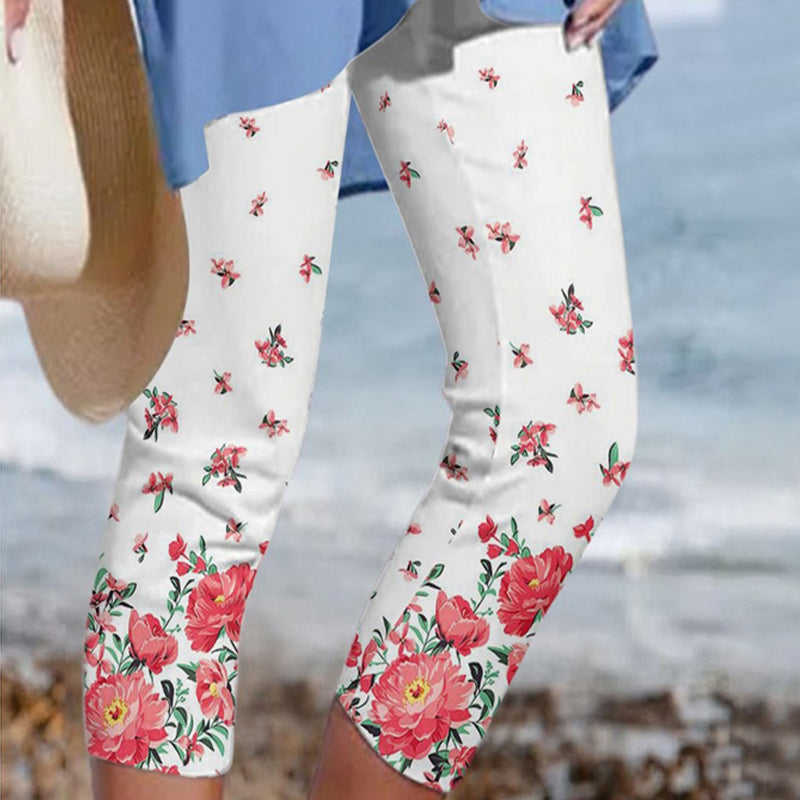 Flerfarget trykt bukser for kvinner