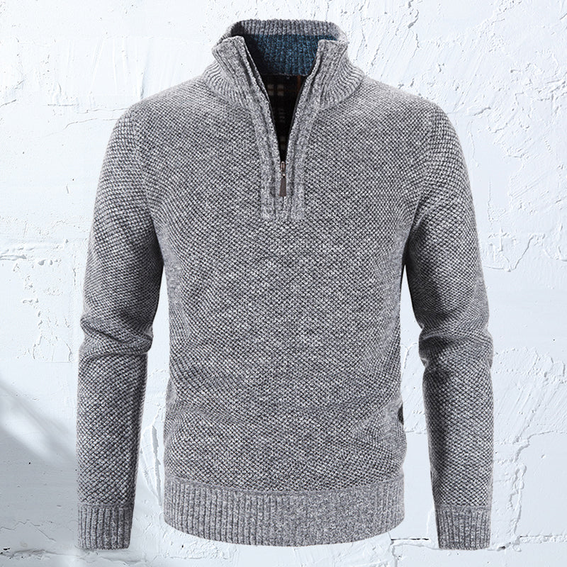 Winter Men's Fleece Sweater Half Turtleneck Knitted Sweaters