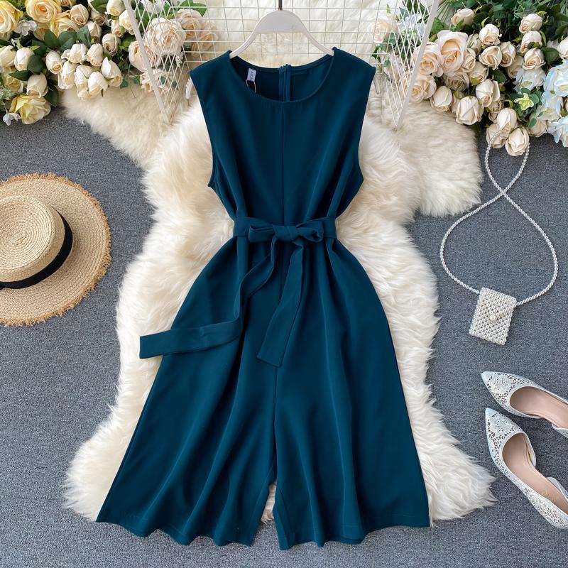 Sommer Commuter Ren Farge Ermeløs Jumpsuit for Kvinner