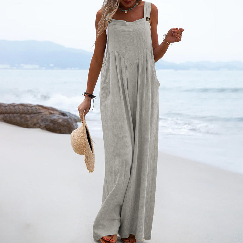 Ensfarget jumpsuit med vide ben