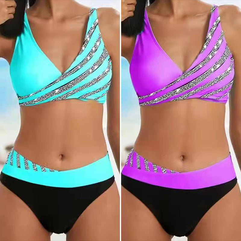 Stripete bikinisett med trykk