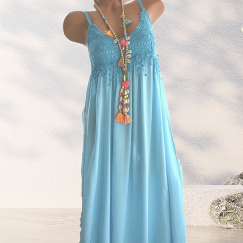 Ensfarget camisole-kjole med blonder