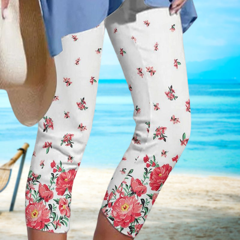 Flerfarget trykt bukser for kvinner