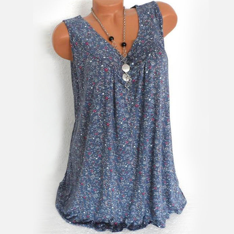 Ermeløs Tank-Topp med V-hals og Blomstertrykk