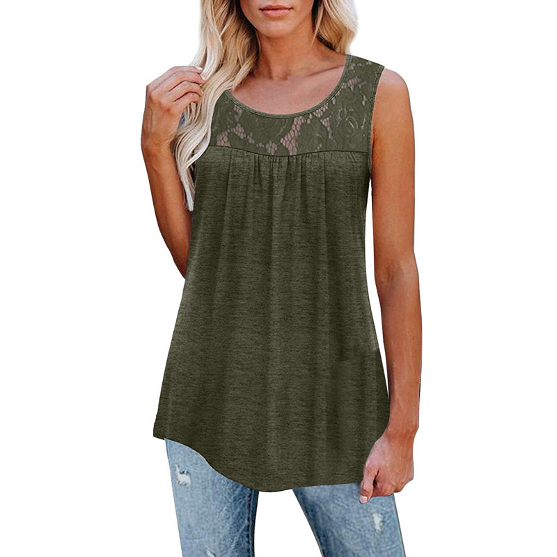 Ermeløs plisseret topp med blonder