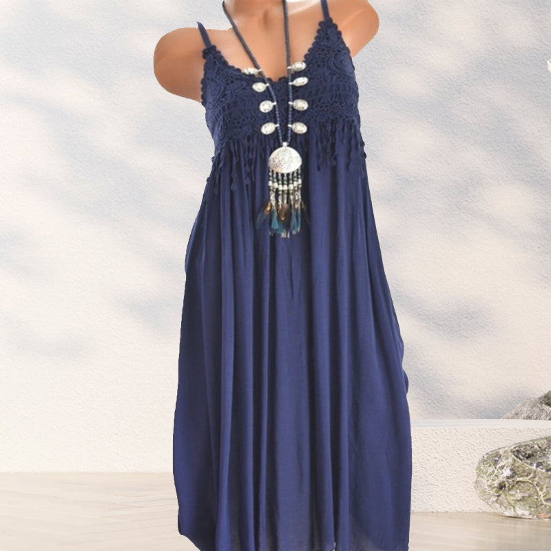 Ensfarget camisole-kjole med blonder