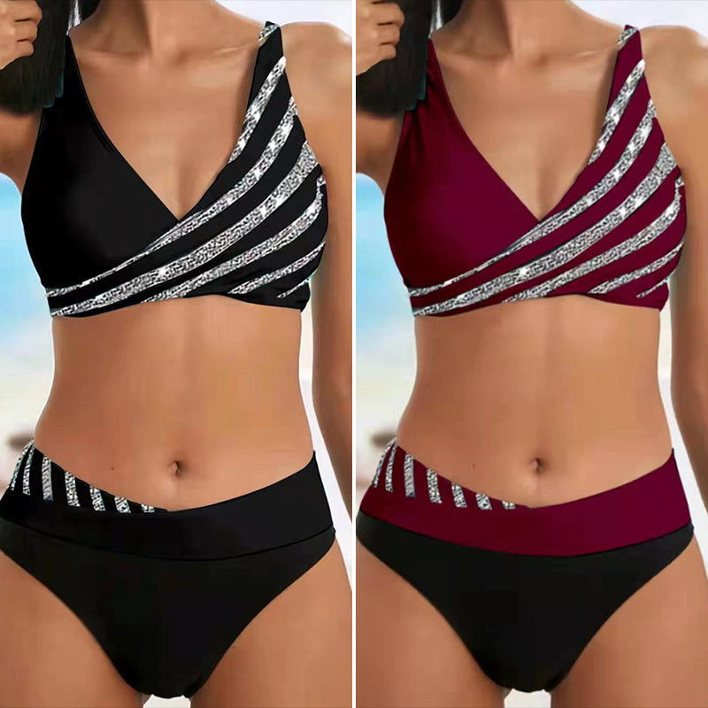 Stripete bikinisett med trykk