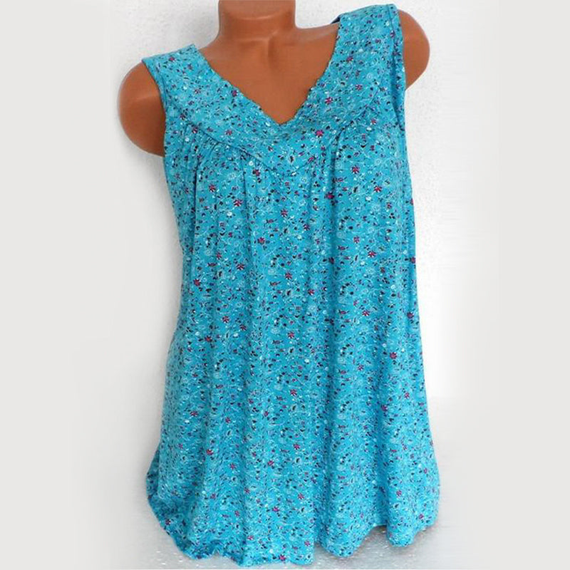 Ermeløs Tank-Topp med V-hals og Blomstertrykk