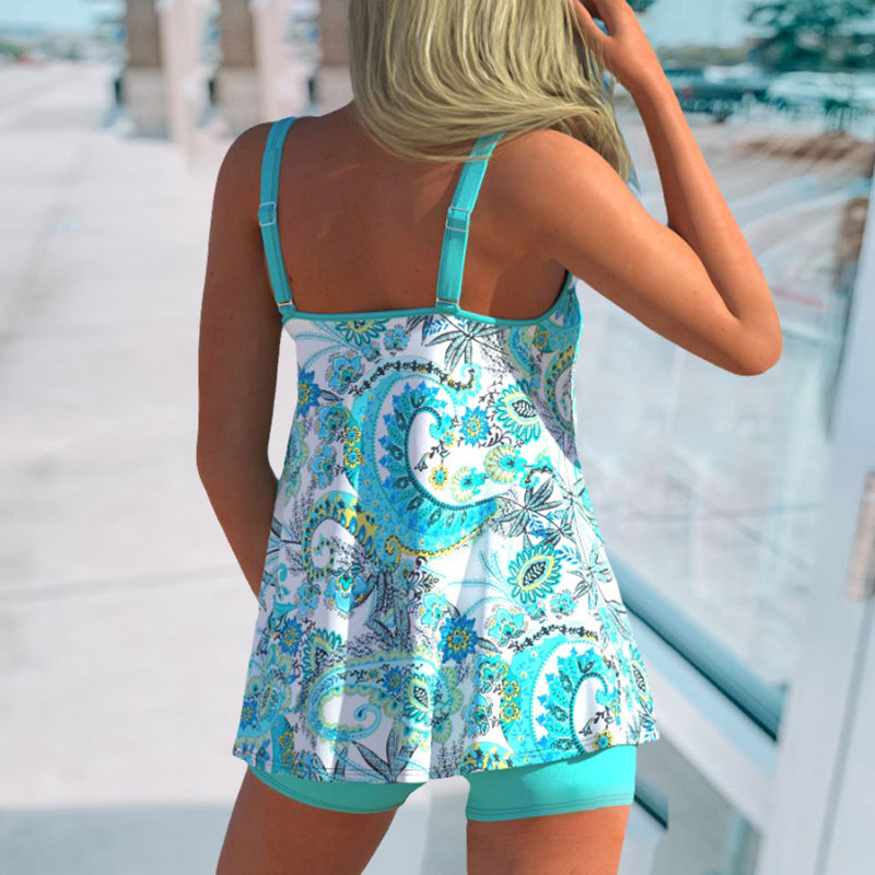 Blomstret blå tankini sett
