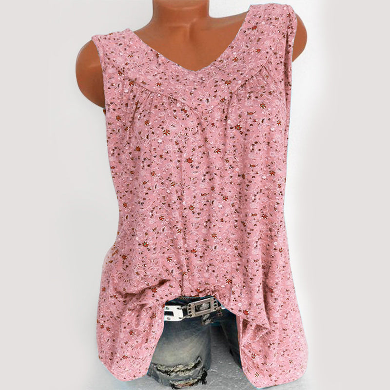 Ermeløs Tank-Topp med V-hals og Blomstertrykk