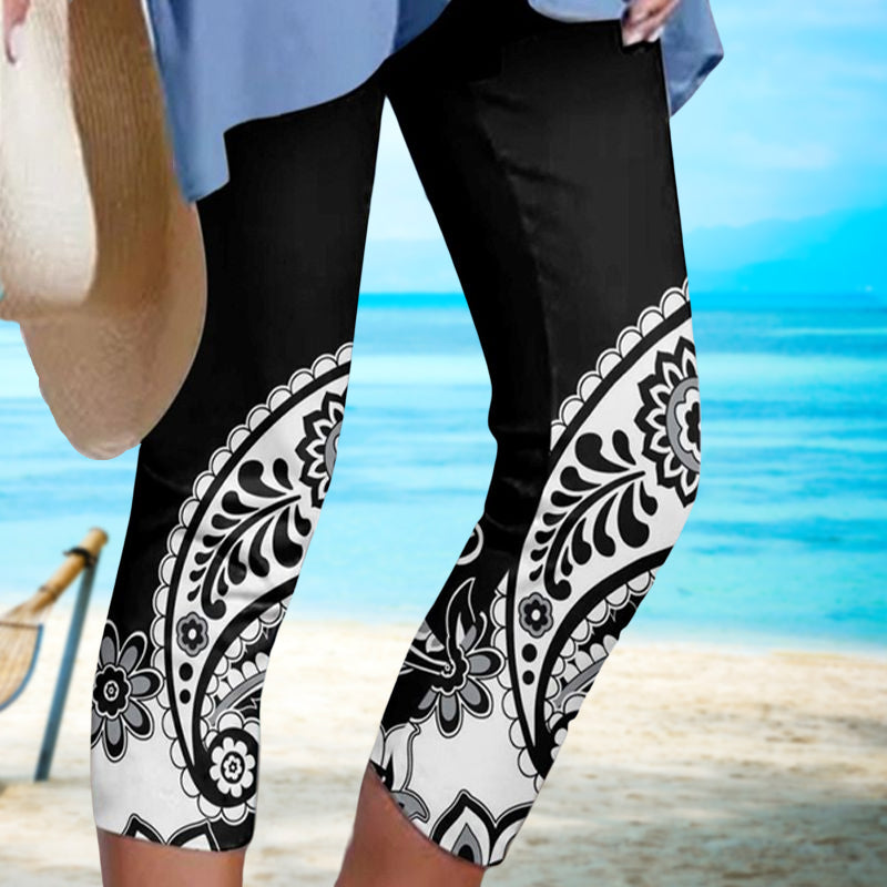 Flerfarget trykt bukser for kvinner