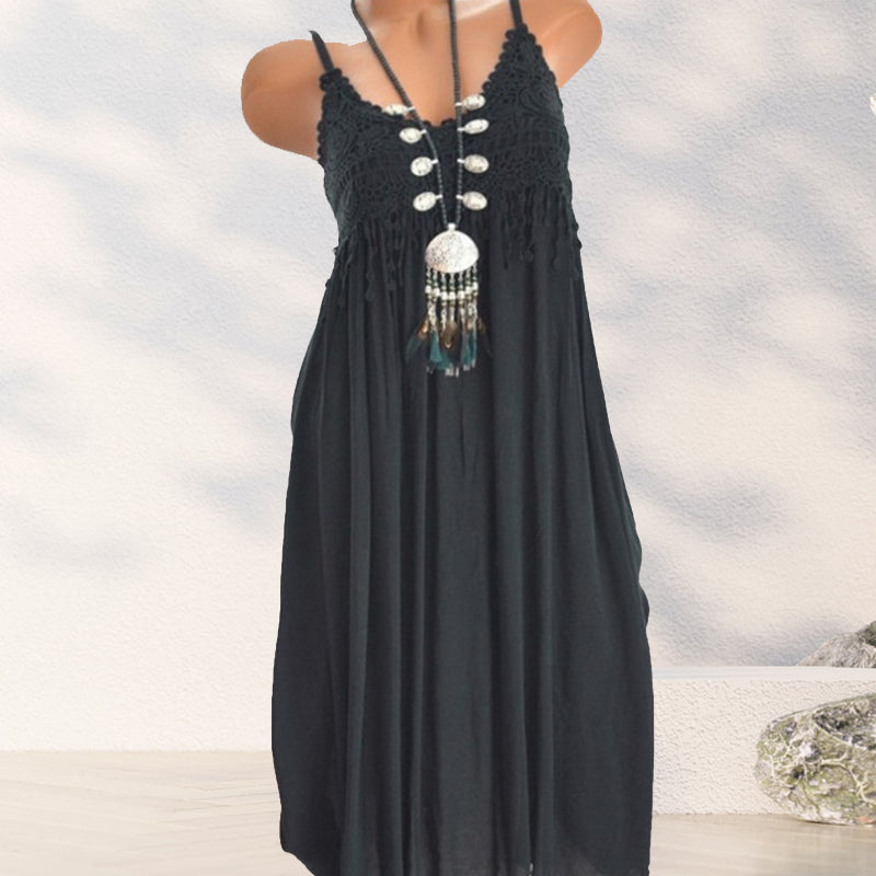 Ensfarget camisole-kjole med blonder